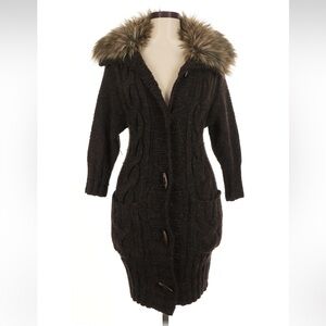 Vintage Y2K Abercrombie & Fitch 2000s Cable Knit Faux Fur Lined Cardigan Sweater